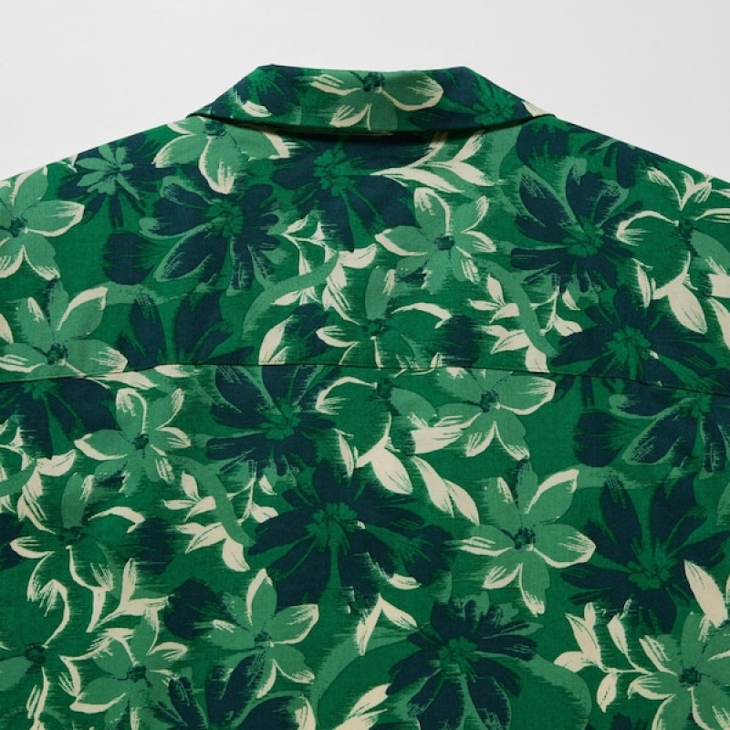Uniqlo Open Collar Short-Sleeve Muške Košulje Zelene | 2587-GOIPJ