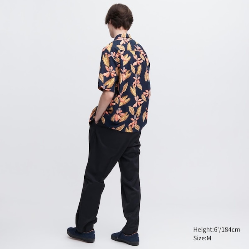Uniqlo Open Collar Short-Sleeve Muške Košulje Tamnoplave | 7142-CWLIF