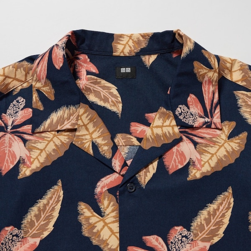 Uniqlo Open Collar Short-Sleeve Muške Košulje Tamnoplave | 7142-CWLIF