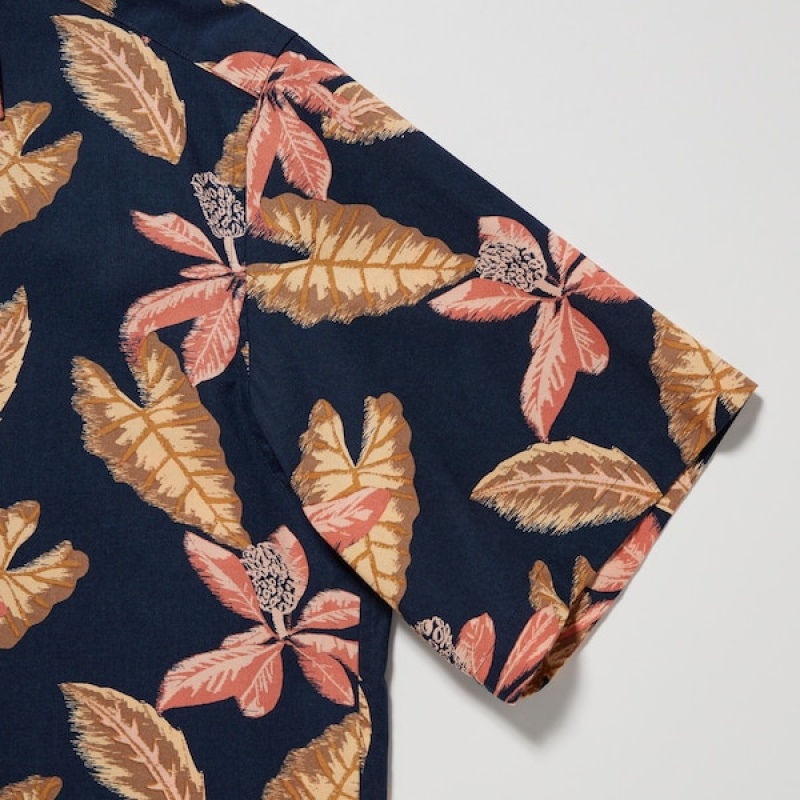 Uniqlo Open Collar Short-Sleeve Muške Košulje Tamnoplave | 7142-CWLIF