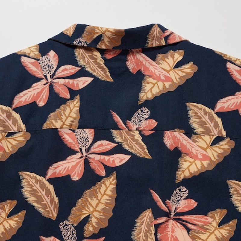 Uniqlo Open Collar Short-Sleeve Muške Košulje Tamnoplave | 7142-CWLIF