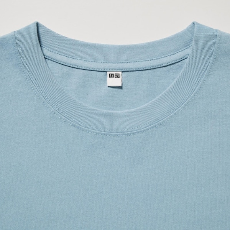 Uniqlo Oversized Pocket Crew Neck Half-Sleeve Muške Majice Plave | 5814-GJFDM