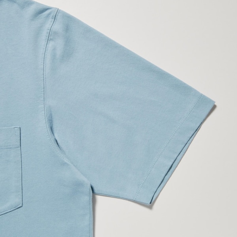 Uniqlo Oversized Pocket Crew Neck Half-Sleeve Muške Majice Plave | 5814-GJFDM