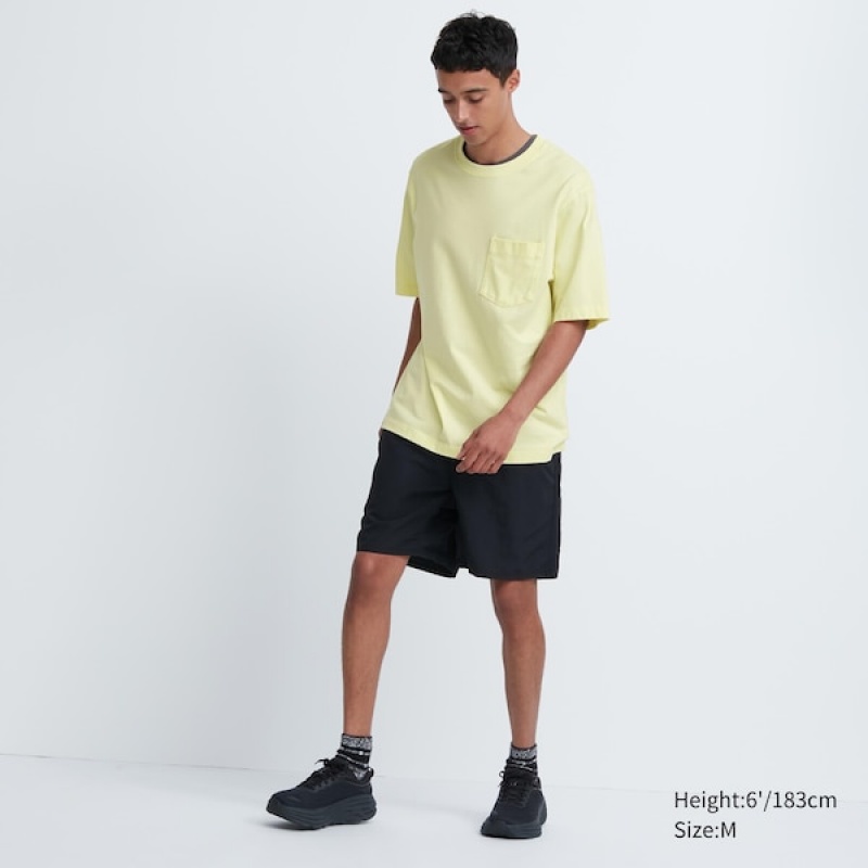 Uniqlo Oversized Pocket Crew Neck Half-Sleeve Muške Majice Žute | 5321-IRKSC