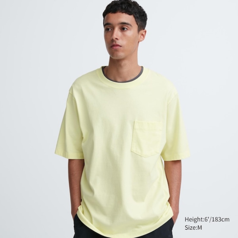 Uniqlo Oversized Pocket Crew Neck Half-Sleeve Muške Majice Žute | 5321-IRKSC