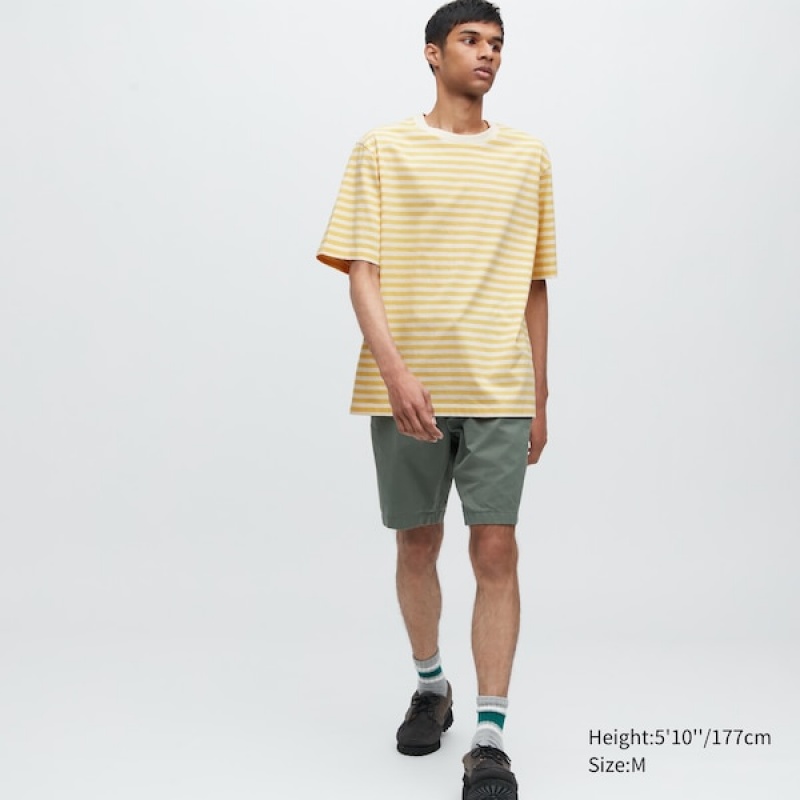 Uniqlo Oversized Prugasta Half-Sleeve Muške Majice Žute | 7504-INPHL