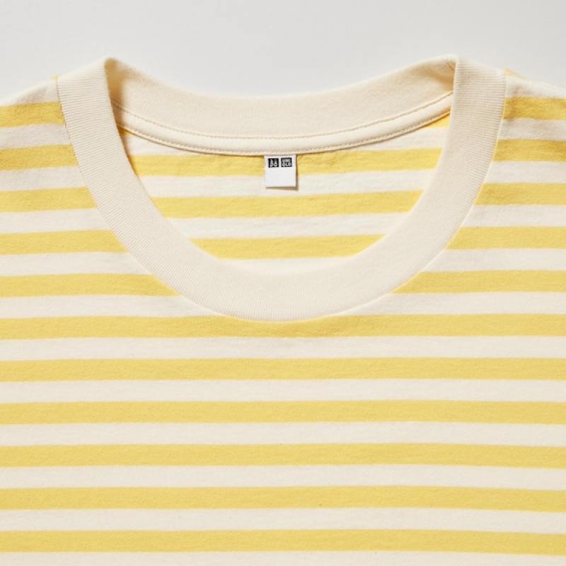 Uniqlo Oversized Prugasta Half-Sleeve Muške Majice Žute | 7504-INPHL