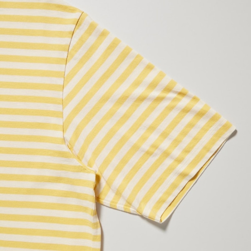 Uniqlo Oversized Prugasta Half-Sleeve Muške Majice Žute | 7504-INPHL