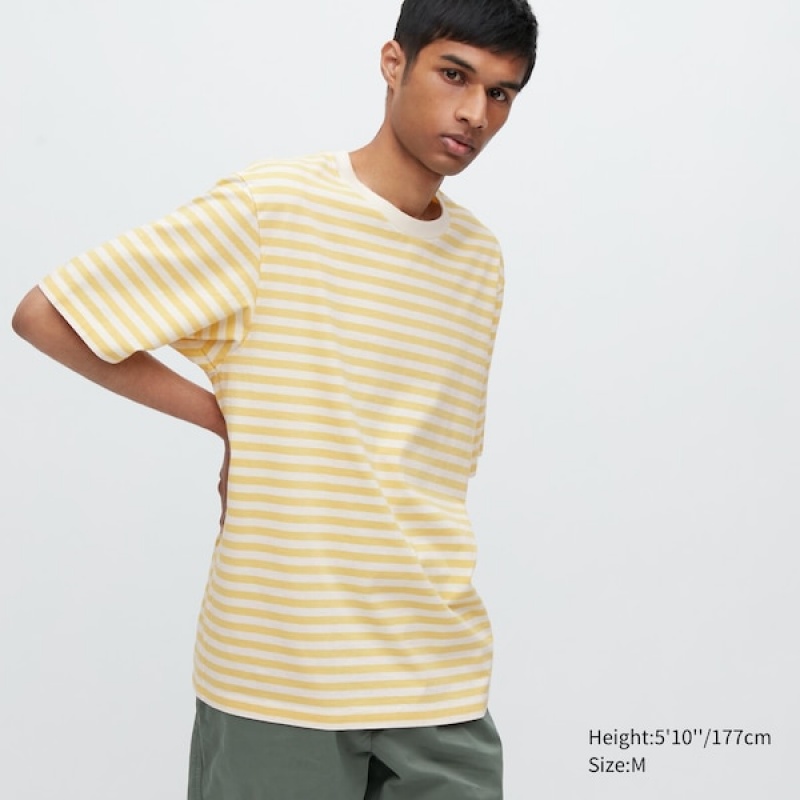 Uniqlo Oversized Prugasta Half-Sleeve Muške Majice Žute | 7504-INPHL