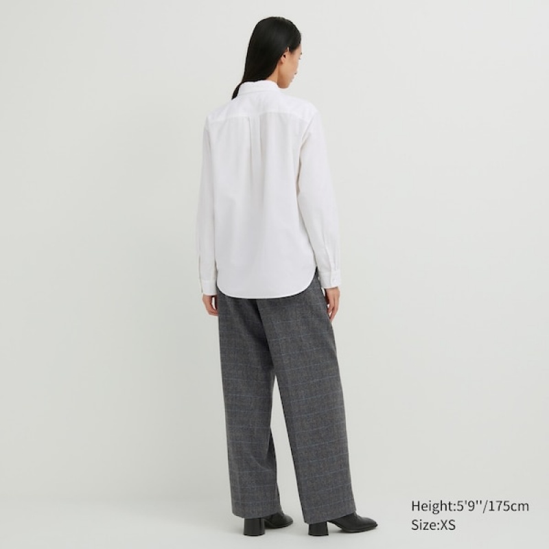 Uniqlo Oxford Long-Sleeve Ženske Košulje Bijele | 5318-BRSQA