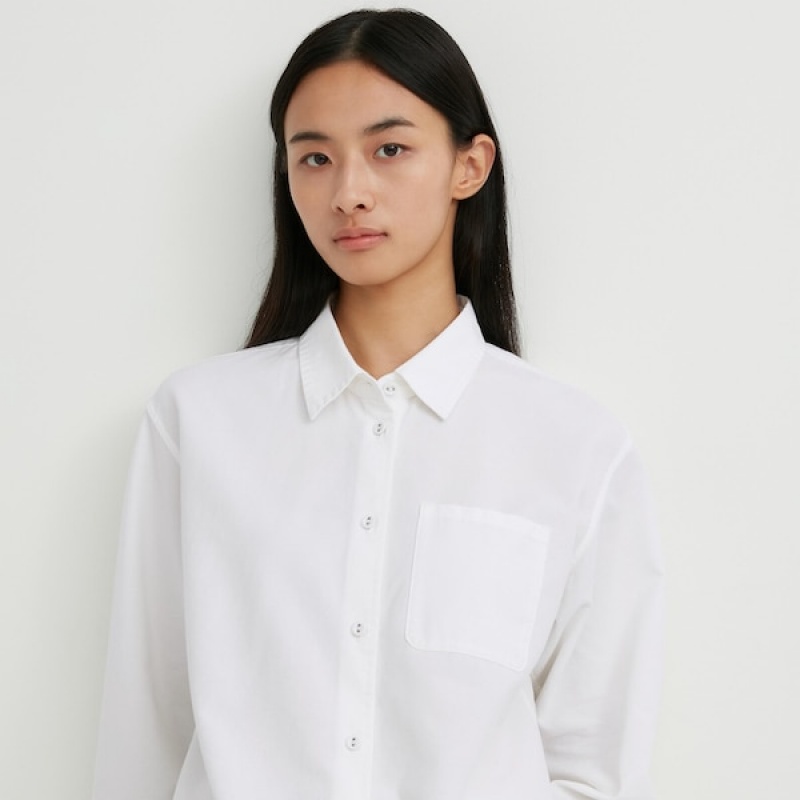 Uniqlo Oxford Long-Sleeve Ženske Košulje Bijele | 5318-BRSQA