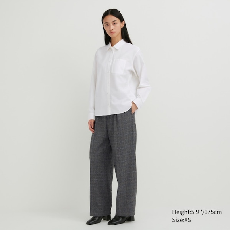 Uniqlo Oxford Long-Sleeve Ženske Košulje Bijele | 5318-BRSQA