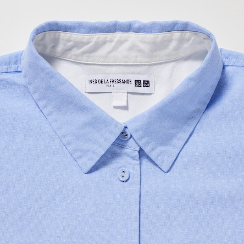 Uniqlo Oxford Long-Sleeve Ženske Košulje Svijetlo Plave | 8732-PUIBT