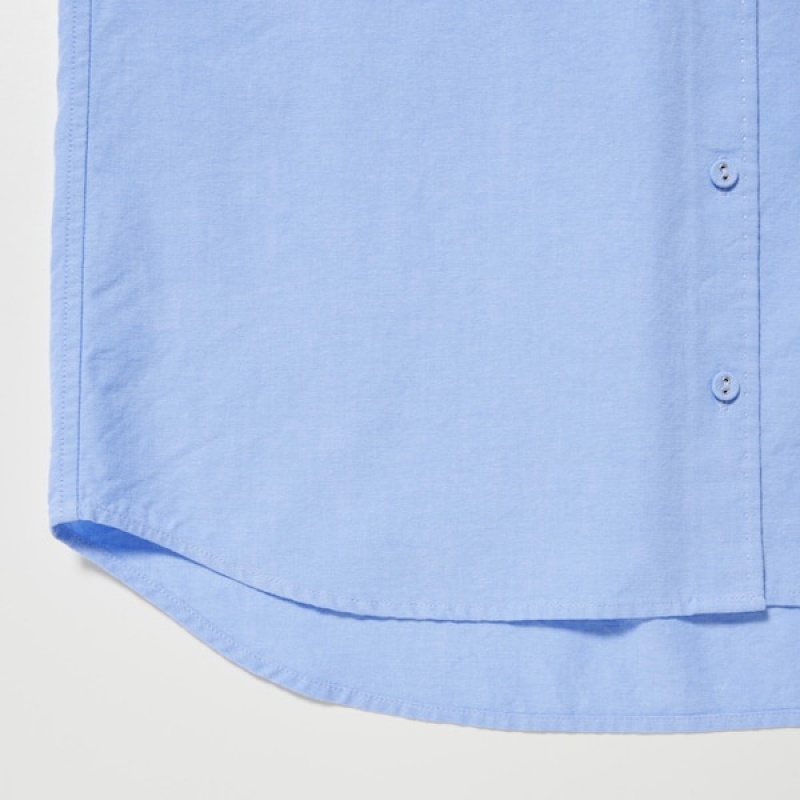 Uniqlo Oxford Long-Sleeve Ženske Košulje Svijetlo Plave | 8732-PUIBT