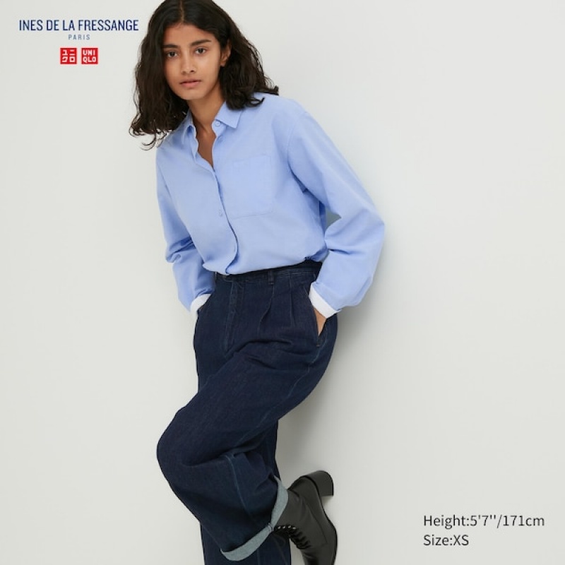 Uniqlo Oxford Long-Sleeve Ženske Košulje Svijetlo Plave | 8732-PUIBT