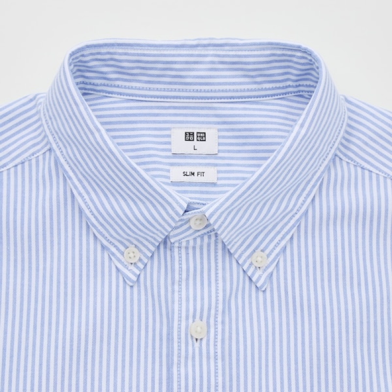 Uniqlo Oxford Prugasta Slim-Fit Long-Sleeve Muške Košulje Plave | 1496-CRLSN