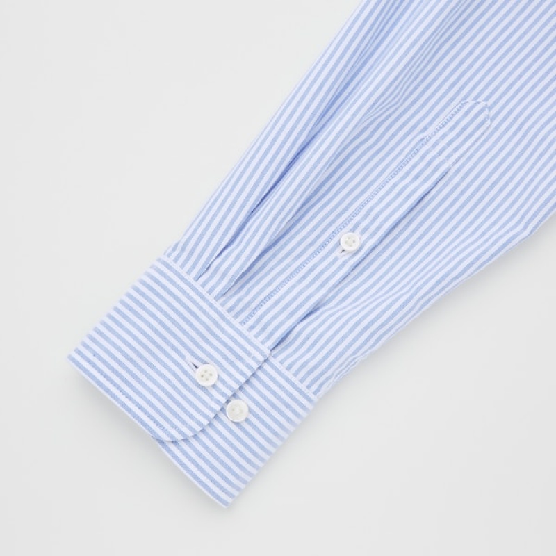 Uniqlo Oxford Prugasta Slim-Fit Long-Sleeve Muške Košulje Plave | 1496-CRLSN