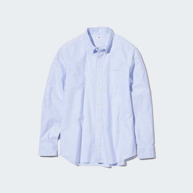 Uniqlo Oxford Prugasta Slim-Fit Long-Sleeve Muške Košulje Plave | 8304-PSQFV