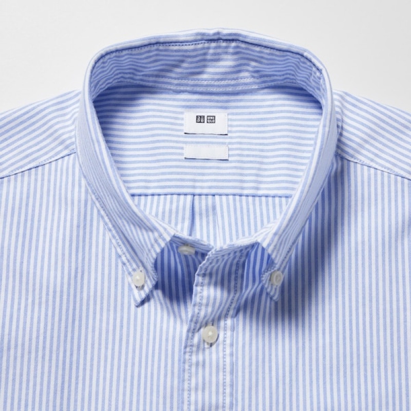 Uniqlo Oxford Prugasta Slim-Fit Long-Sleeve Muške Košulje Plave | 8304-PSQFV