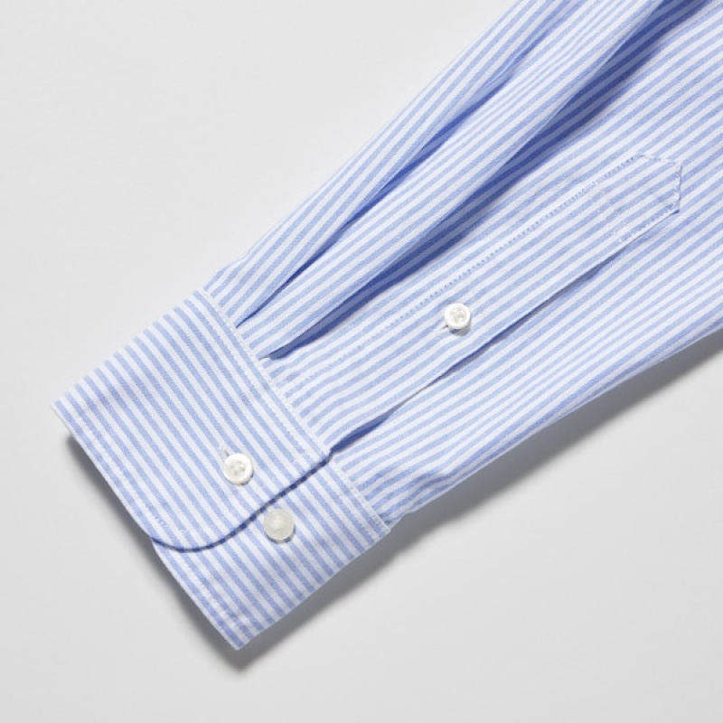 Uniqlo Oxford Prugasta Slim-Fit Long-Sleeve Muške Košulje Plave | 8304-PSQFV