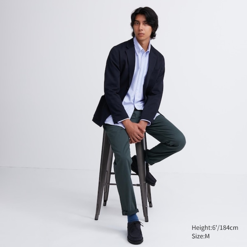 Uniqlo Oxford Prugasta Slim Fit Long-Sleeve Muške Košulje Plave | 0781-TBNJS