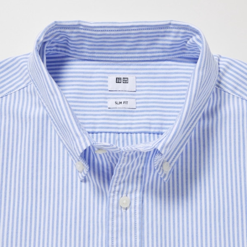 Uniqlo Oxford Prugasta Slim Fit Long-Sleeve Muške Košulje Plave | 0781-TBNJS
