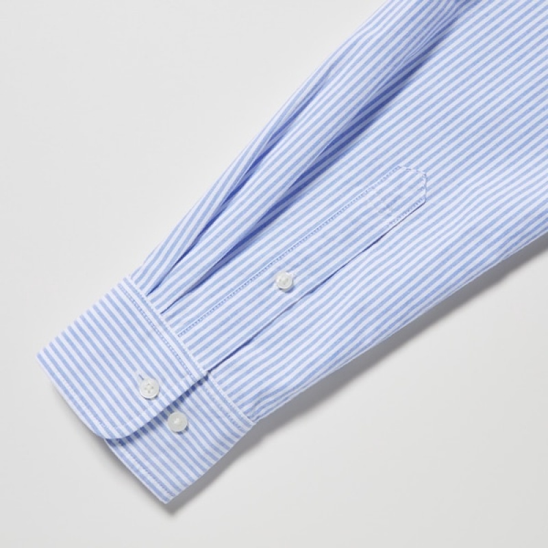 Uniqlo Oxford Prugasta Slim Fit Long-Sleeve Muške Košulje Plave | 0781-TBNJS