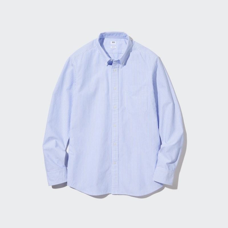 Uniqlo Oxford Prugasta Slim Fit Long-Sleeve Muške Košulje Plave | 0781-TBNJS