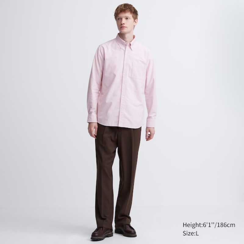 Uniqlo Oxford Prugasta Slim Fit Long-Sleeve Muške Košulje Roze | 4091-UWLYI