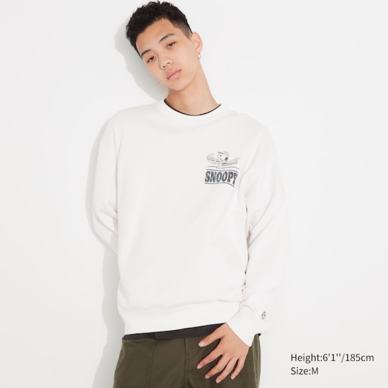 Uniqlo PEANUTS Charlie Brown's Baseball Team Long-Sleeve Muške Dukserice Bijele | 5026-ZNFMG