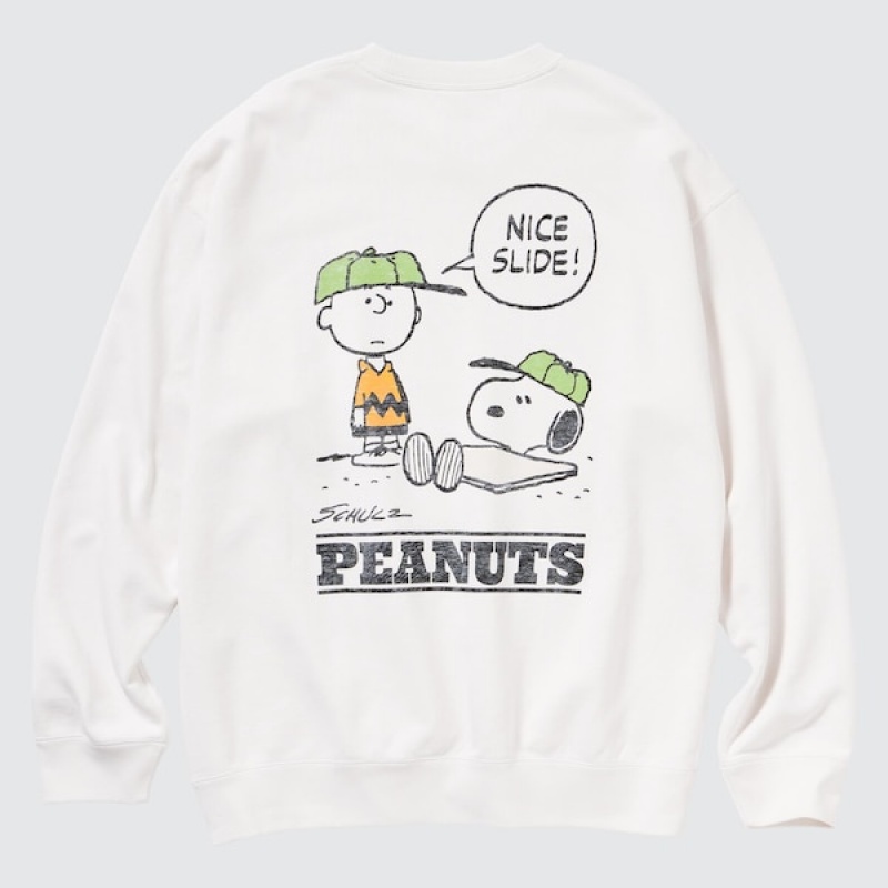 Uniqlo PEANUTS Charlie Brown's Baseball Team Long-Sleeve Muške Dukserice Bijele | 5026-ZNFMG