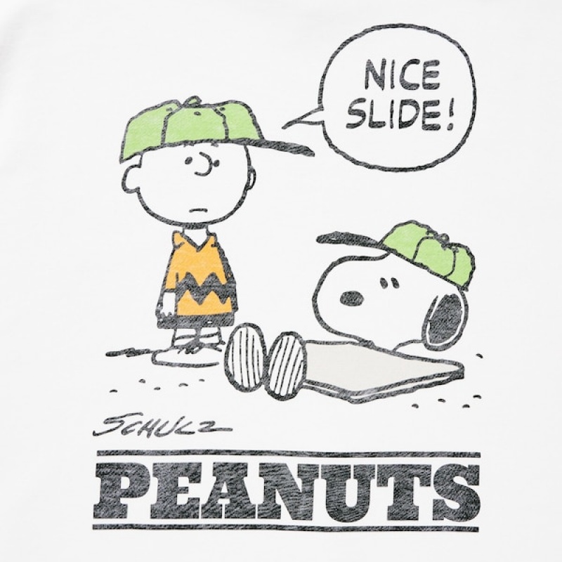 Uniqlo PEANUTS Charlie Brown's Baseball Team Long-Sleeve Muške Dukserice Bijele | 5026-ZNFMG