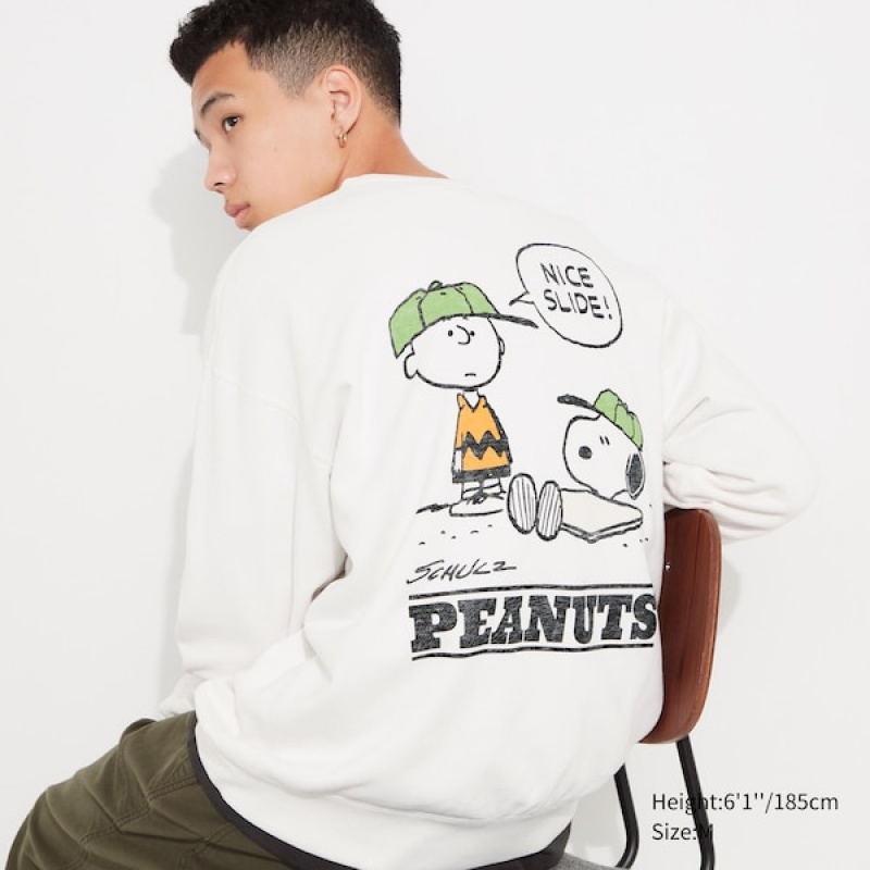 Uniqlo PEANUTS Charlie Brown\'s Baseball Team Long-Sleeve Muške Dukserice Bijele | 5026-ZNFMG