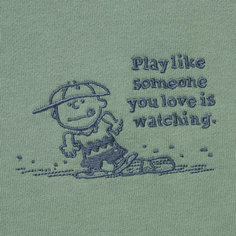 Uniqlo PEANUTS Charlie Brown's Baseball Team Long-Sleeve Muške Dukserice Zelene | 8103-FHIMP