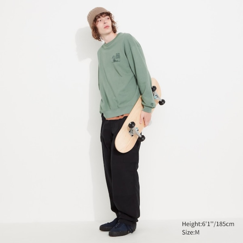 Uniqlo PEANUTS Charlie Brown's Baseball Team Long-Sleeve Muške Dukserice Zelene | 8103-FHIMP