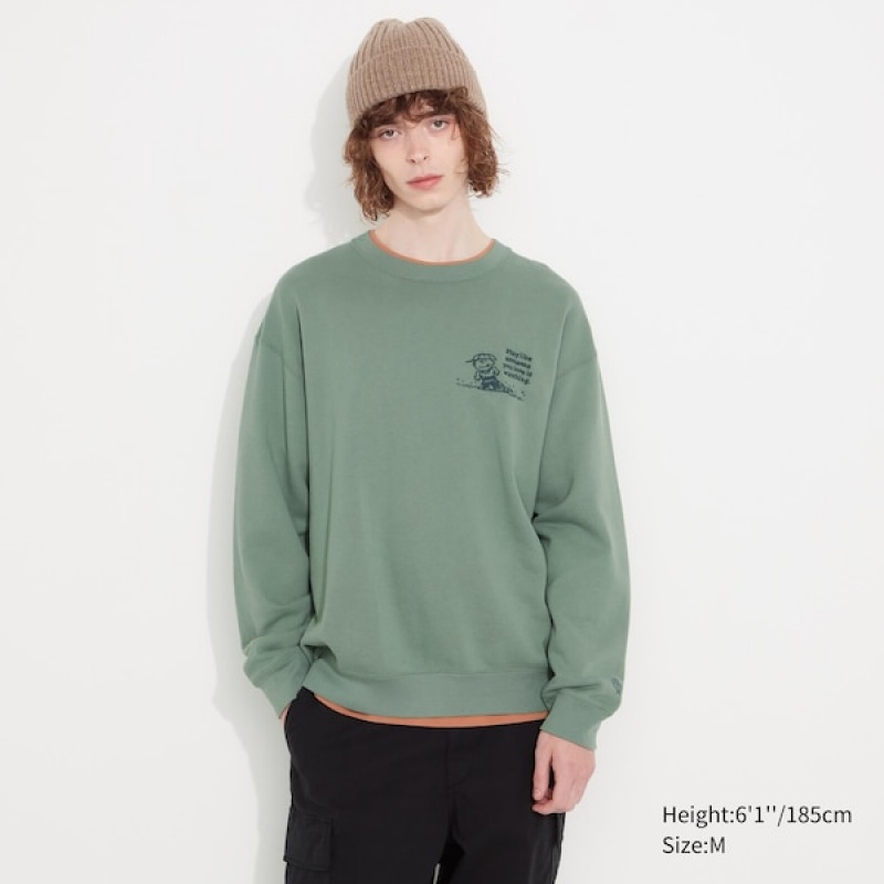 Uniqlo PEANUTS Charlie Brown's Baseball Team Long-Sleeve Muške Dukserice Zelene | 8103-FHIMP