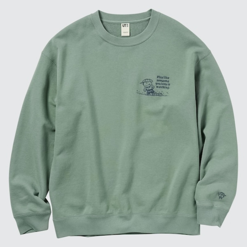 Uniqlo PEANUTS Charlie Brown's Baseball Team Long-Sleeve Muške Dukserice Zelene | 8103-FHIMP