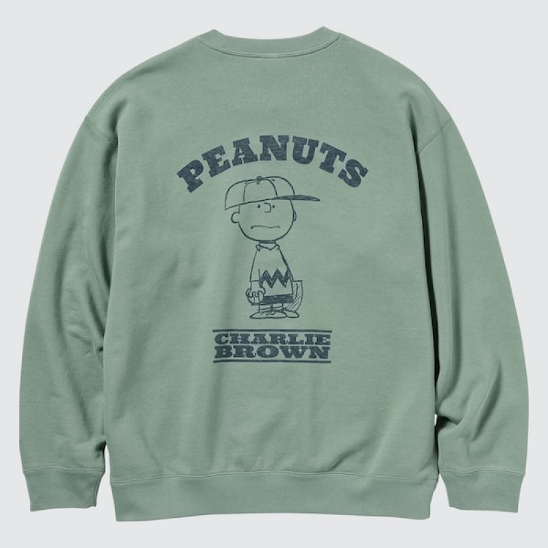 Uniqlo PEANUTS Charlie Brown's Baseball Team Long-Sleeve Muške Dukserice Zelene | 8103-FHIMP