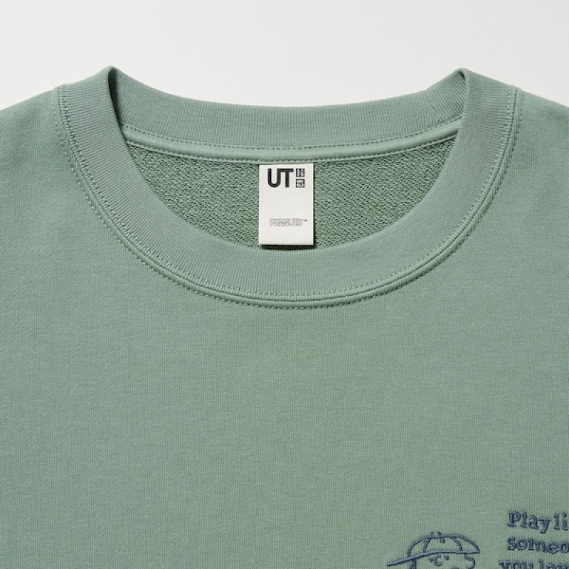 Uniqlo PEANUTS Charlie Brown's Baseball Team Long-Sleeve Muške Dukserice Zelene | 8103-FHIMP