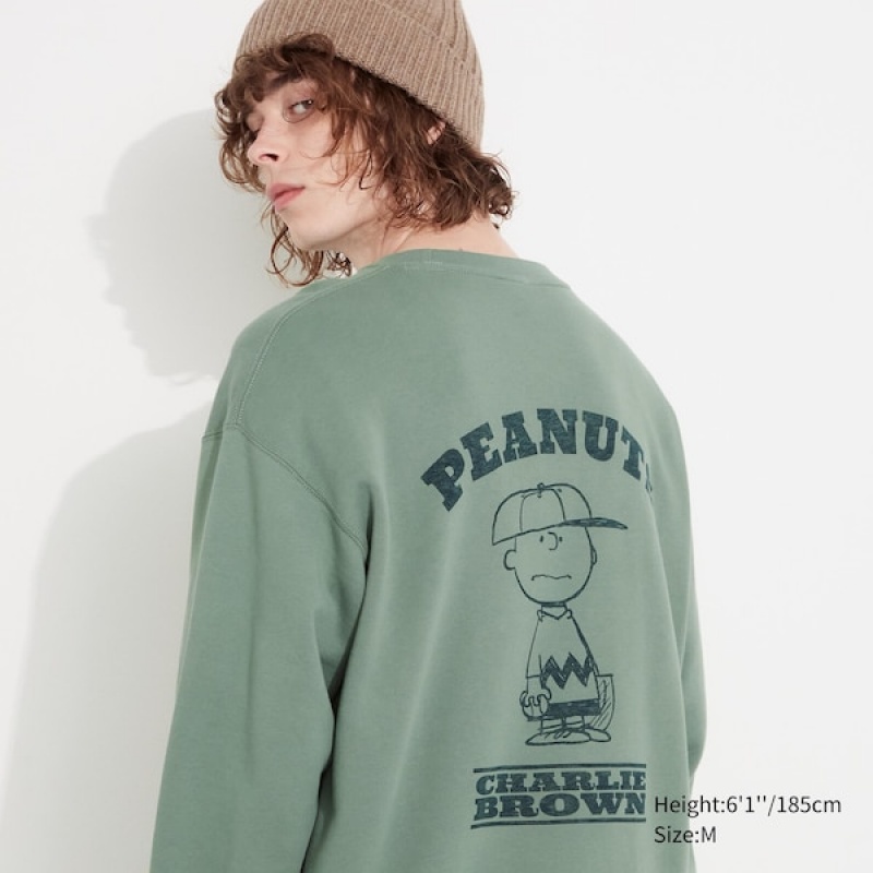 Uniqlo PEANUTS Charlie Brown\'s Baseball Team Long-Sleeve Muške Dukserice Zelene | 8103-FHIMP
