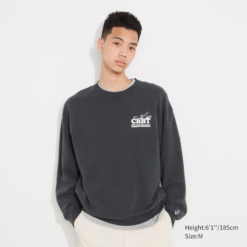 Uniqlo PEANUTS Charlie Brown's Baseball Team Long-Sleeve Muške Dukserice Tamno Sive | 9561-WRDUZ