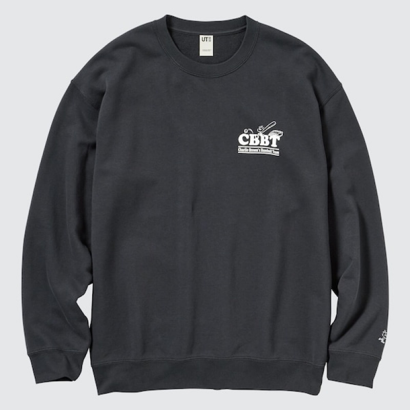 Uniqlo PEANUTS Charlie Brown's Baseball Team Long-Sleeve Muške Dukserice Tamno Sive | 9561-WRDUZ