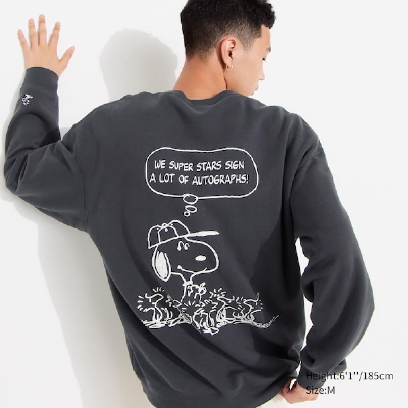Uniqlo PEANUTS Charlie Brown\'s Baseball Team Long-Sleeve Muške Dukserice Tamno Sive | 9561-WRDUZ