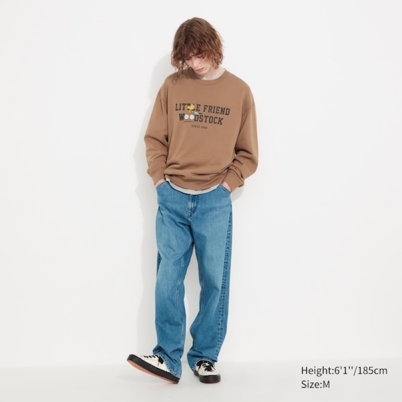 Uniqlo PEANUTS Charlie Brown's Baseball Team Long-Sleeve Muške Dukserice Smeđe | 3984-FHTAM