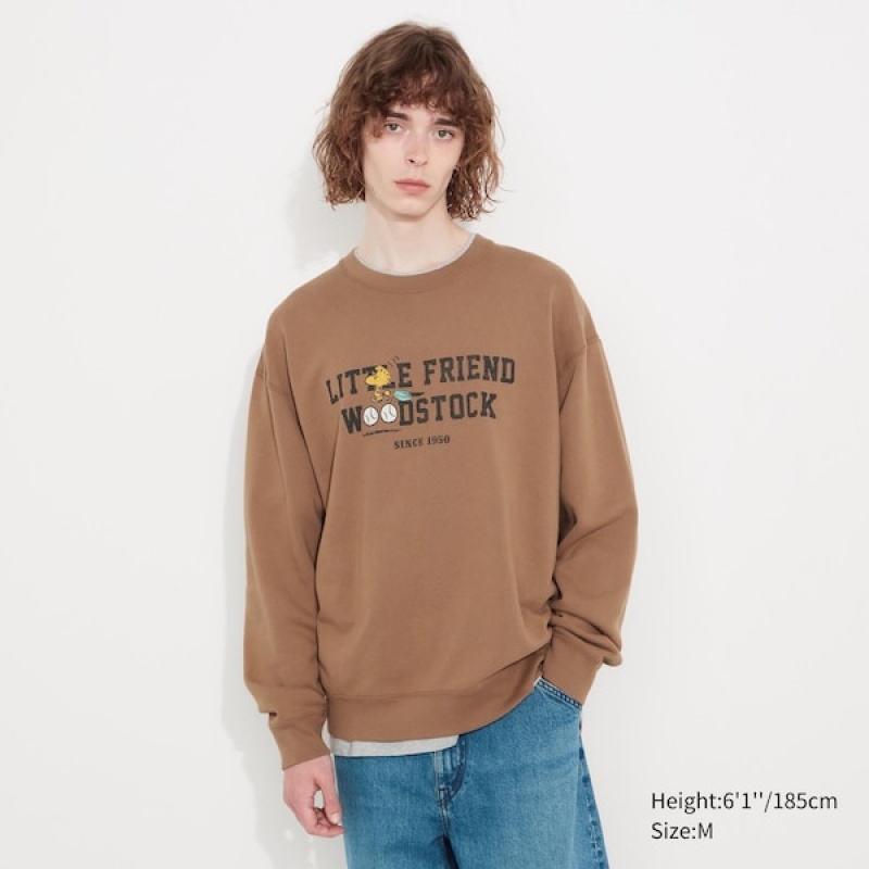 Uniqlo PEANUTS Charlie Brown's Baseball Team Long-Sleeve Muške Dukserice Smeđe | 3984-FHTAM