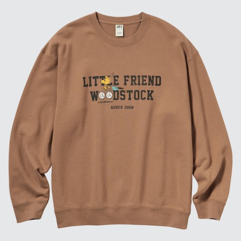 Uniqlo PEANUTS Charlie Brown's Baseball Team Long-Sleeve Muške Dukserice Smeđe | 3984-FHTAM