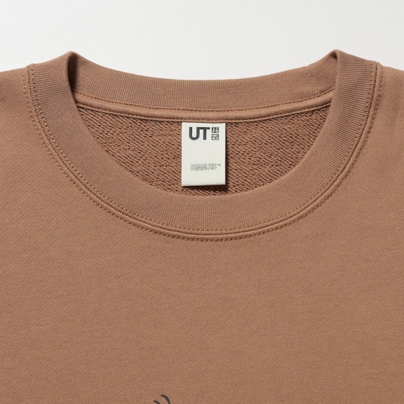 Uniqlo PEANUTS Charlie Brown's Baseball Team Long-Sleeve Muške Dukserice Smeđe | 3984-FHTAM