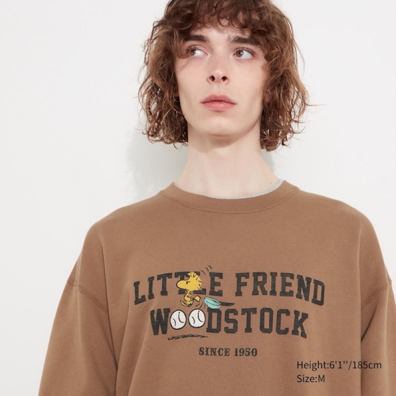 Uniqlo PEANUTS Charlie Brown\'s Baseball Team Long-Sleeve Muške Dukserice Smeđe | 3984-FHTAM
