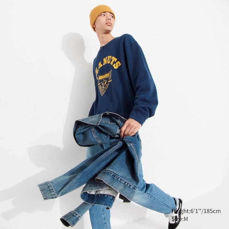 Uniqlo PEANUTS Charlie Brown's Baseball Team Long-Sleeve Muške Dukserice Plave | 6829-IOPRG