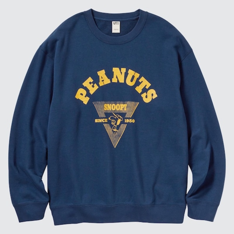 Uniqlo PEANUTS Charlie Brown's Baseball Team Long-Sleeve Muške Dukserice Plave | 6829-IOPRG